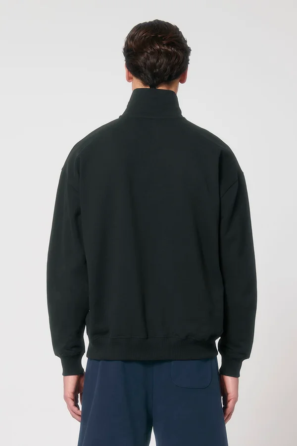 Das Boxy Unisex-Sweatshirt mit kurzem Reißverschluss und trockenem Griff