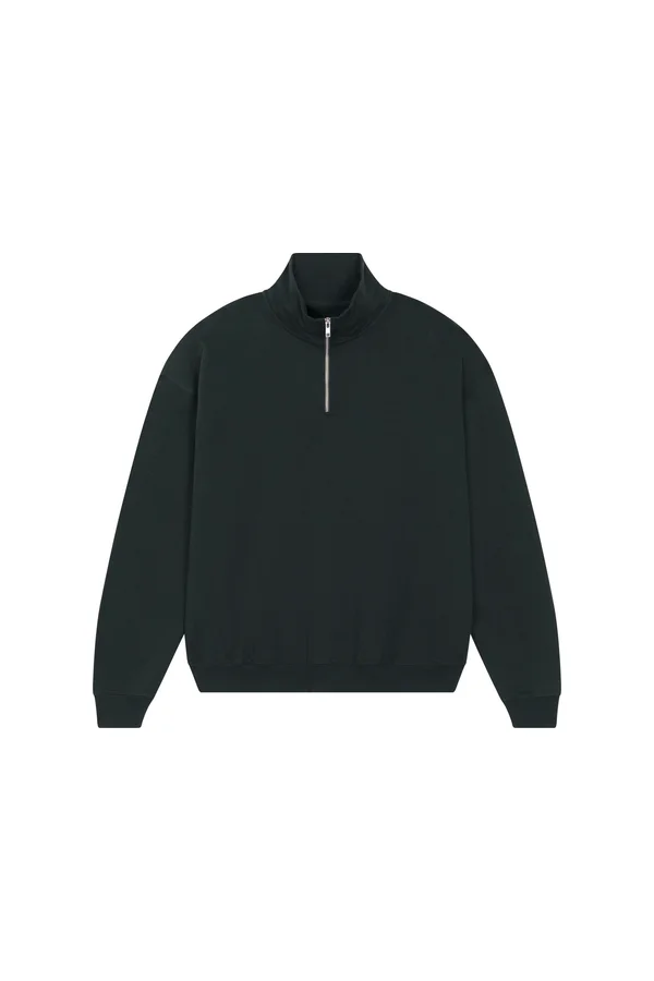 Das Boxy Unisex-Sweatshirt mit kurzem Reißverschluss und trockenem Griff
