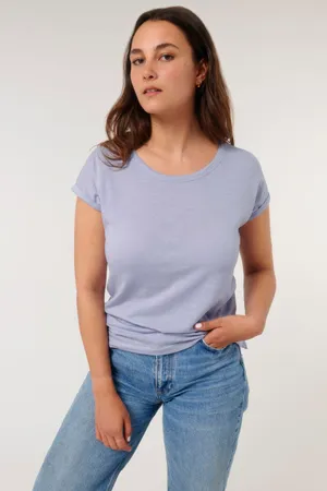 Damen Flammengarn T-Shirt mit gerollten Ärmeln