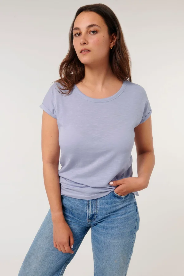 Damen Flammengarn T-Shirt mit gerollten Ärmeln