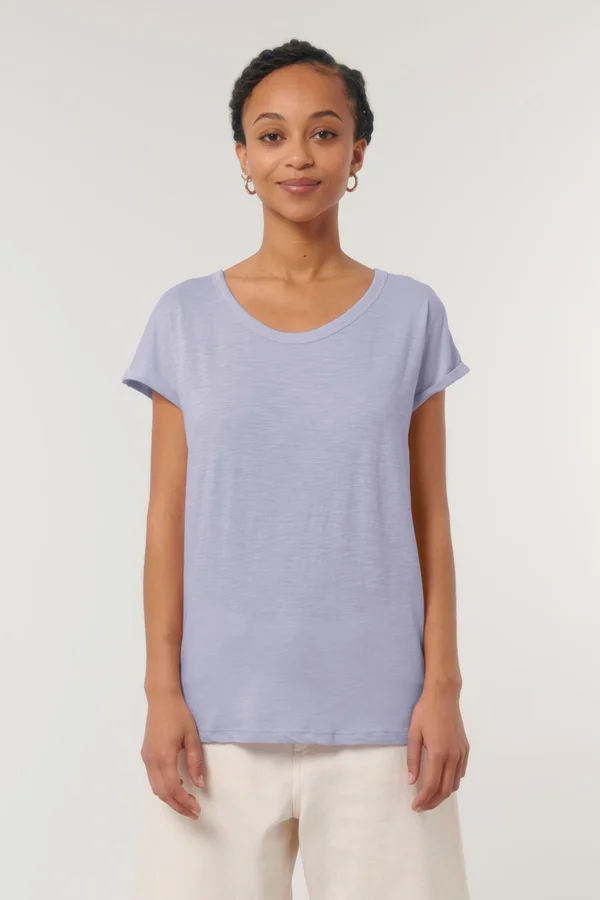 Damen Flammengarn T-Shirt mit gerollten Ärmeln