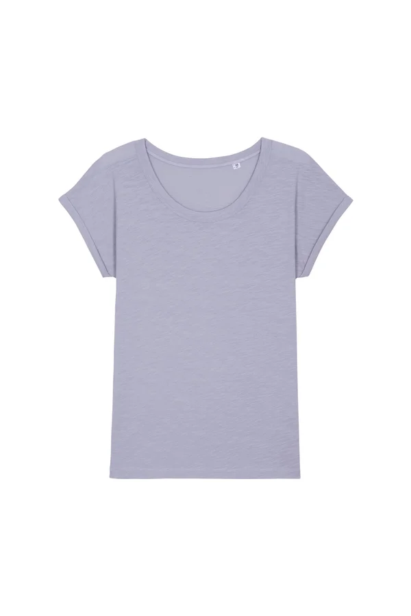 Damen Flammengarn T-Shirt mit gerollten Ärmeln