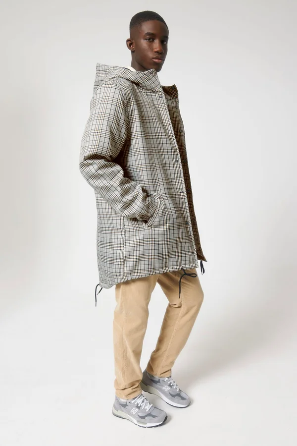Wattierter Unisex-Parka aus kariertem Tweed