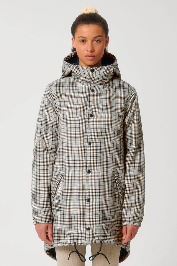 Wattierter Unisex-Parka aus kariertem Tweed