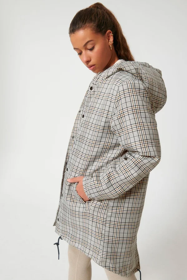 Wattierter Unisex-Parka aus kariertem Tweed