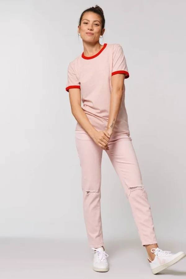 Unisex T-Shirt mit farblich Bündchen Säumen