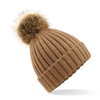 Fake fur pom pom thick beanie