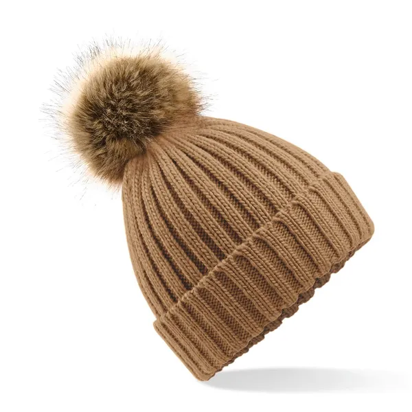 Fake fur pom pom thick beanie
