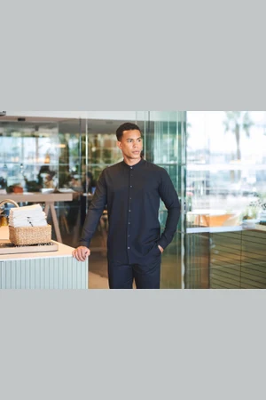 Men's Mandarin Shirt With Roll-Tab Sleeve