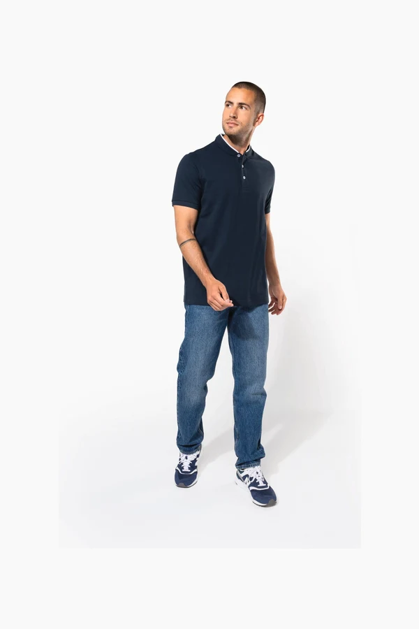 Kurzarm-Polohemd für Herren mit Maokragen