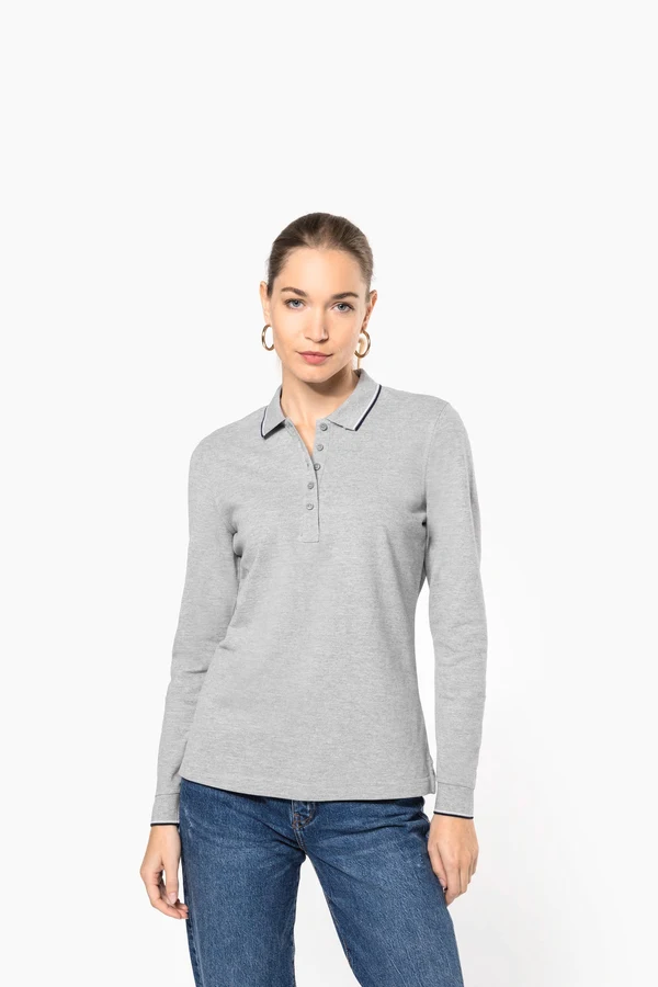 Langarm-Polohemd aus Piqué für Damen