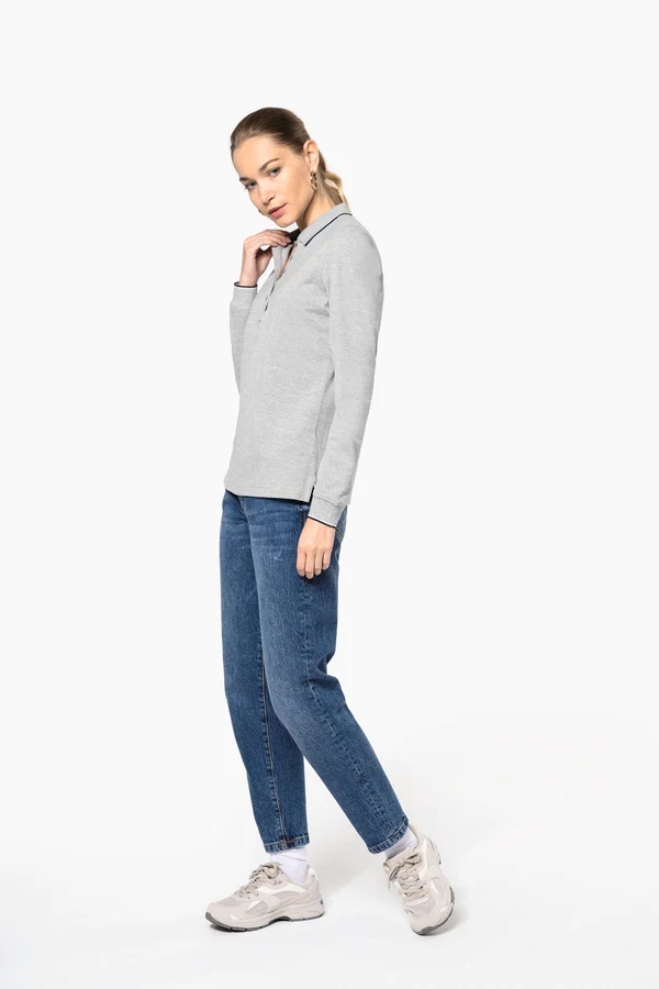 Langarm-Polohemd aus Piqué für Damen