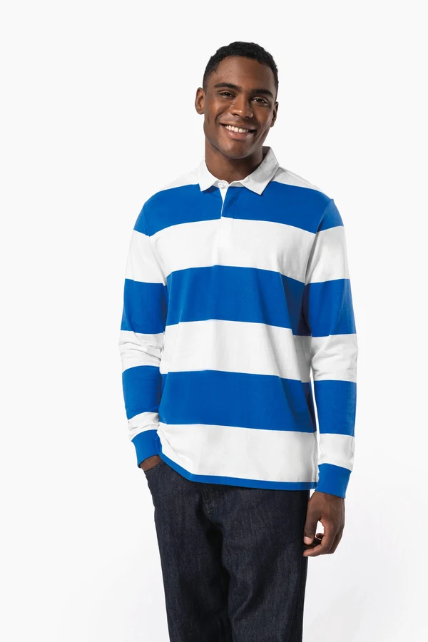 Gestreiftes Polohemd mit langen Ärmeln, Unisex