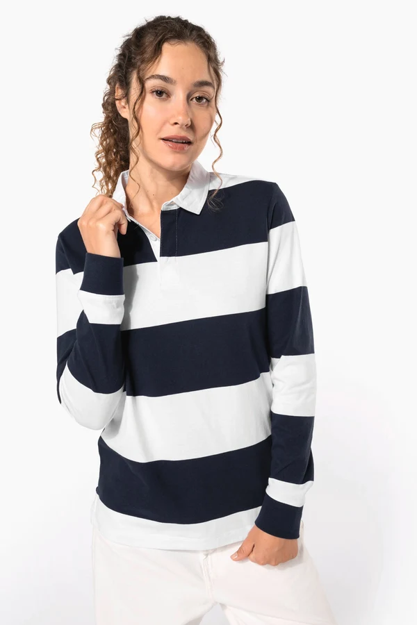 Gestreiftes Polohemd mit langen Ärmeln, Unisex