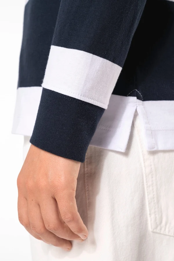 Gestreiftes Polohemd mit langen Ärmeln, Unisex