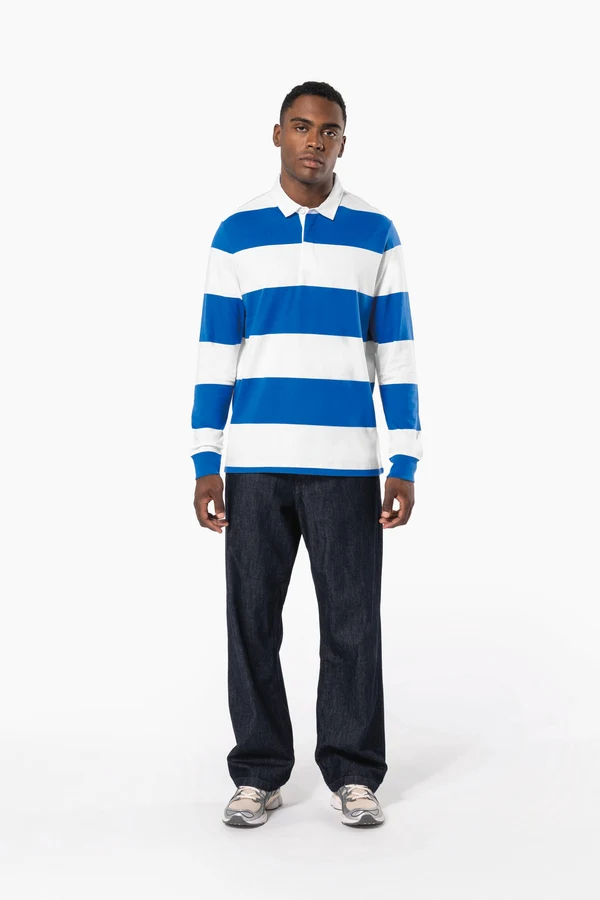 Gestreiftes Polohemd mit langen Ärmeln, Unisex