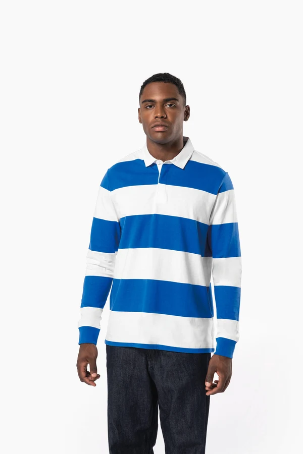 Gestreiftes Polohemd mit langen Ärmeln, Unisex