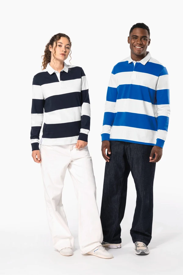 Gestreiftes Polohemd mit langen Ärmeln, Unisex