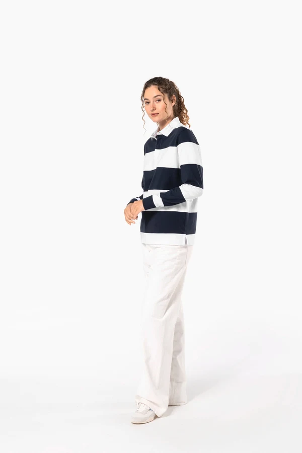 Gestreiftes Polohemd mit langen Ärmeln, Unisex
