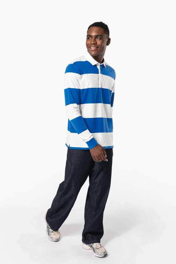 Gestreiftes Polohemd mit langen Ärmeln, Unisex