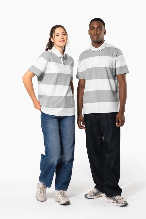 Gestreiftes Polohemd mit kurzen Ärmeln, Unisex