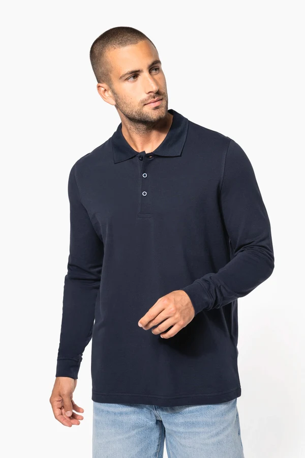 Herren Langarm-Polohemd. Baumwollpiqué