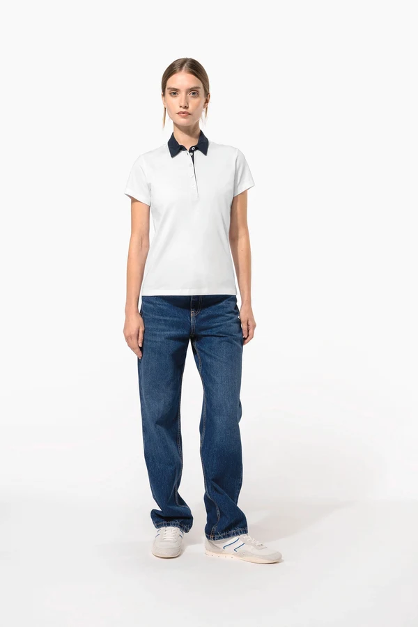 Zweifarbiges Jersey-Polohemd für Damen