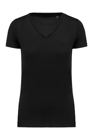 Damen-T-Shirt Supima® mit V-Ausschnitt und kurzen Ärmeln Black