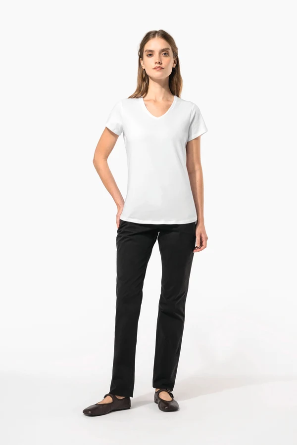 Kurzarm-Damen-T-Shirt mit V-Ausschnitt