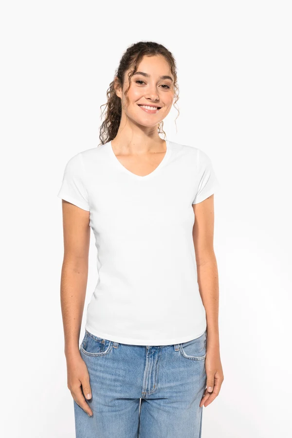 Kurzarm-Damen-T-Shirt mit V-Ausschnitt