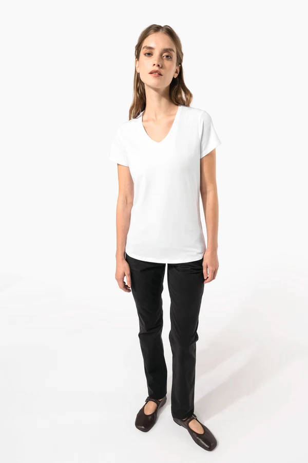 Kurzarm-Damen-T-Shirt mit V-Ausschnitt