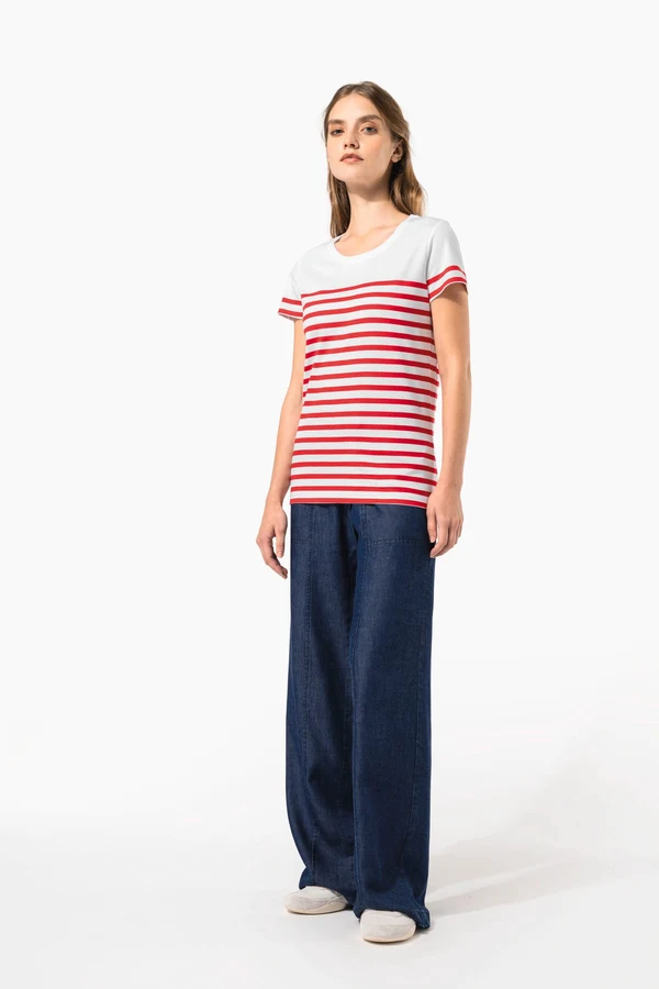 T-Shirt im Marine-Stil mit Rundhalsausschnitt Bio Damen