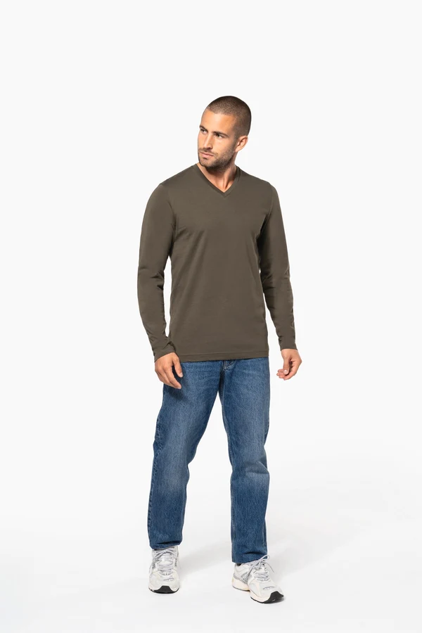 Herren Langarm-T-Shirt V-Ausschnitt
