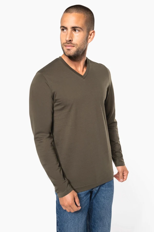 Herren Langarm-T-Shirt V-Ausschnitt