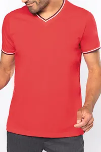 T-Shirt aus Piqué-Trikot mit V-Ausschnitt für Herren