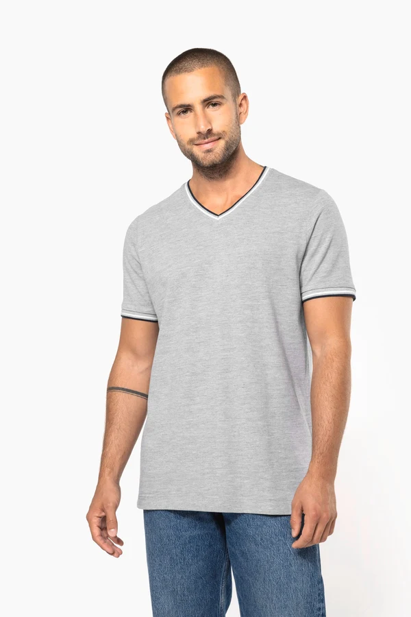 Herren T-Shirt aus Piqué-Trikot mit V-Ausschnitt