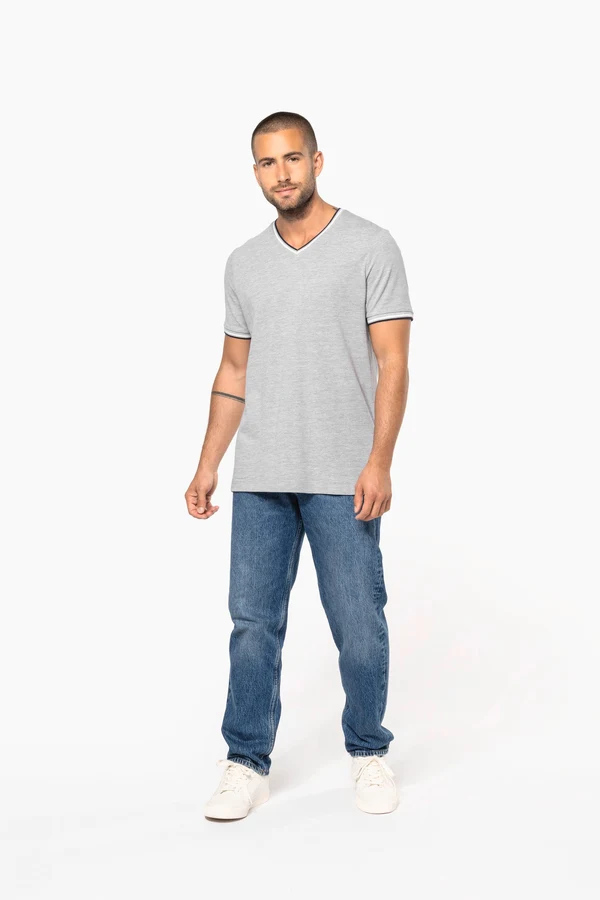 Herren T-Shirt aus Piqué-Trikot mit V-Ausschnitt