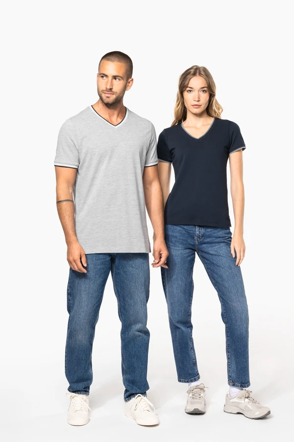 Herren T-Shirt aus Piqué-Trikot mit V-Ausschnitt