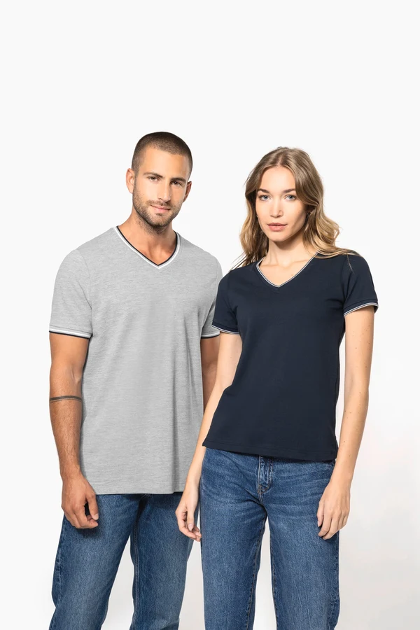 Herren T-Shirt aus Piqué-Trikot mit V-Ausschnitt