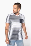 Gestreiftes Kurzarm-T-Shirt im Marine-Stil mit Tasche