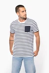 Gestreiftes Kurzarm-T-Shirt im Marine-Stil mit Tasche