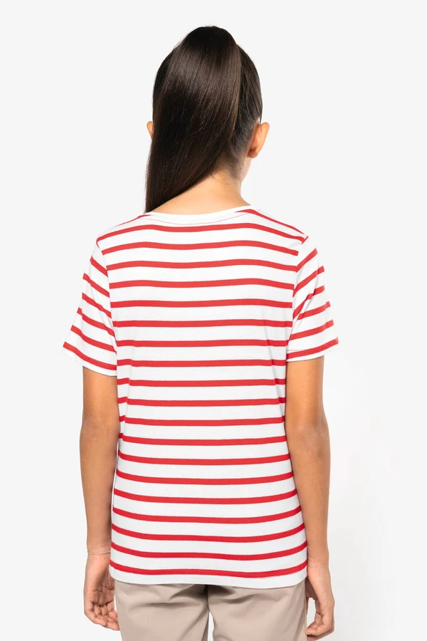 Gestreiftes Kurzarm-T-Shirt mit Tasche für Kinder im Marine-Stil