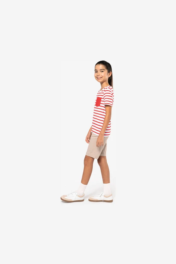 Gestreiftes Kurzarm-T-Shirt mit Tasche für Kinder im Marine-Stil