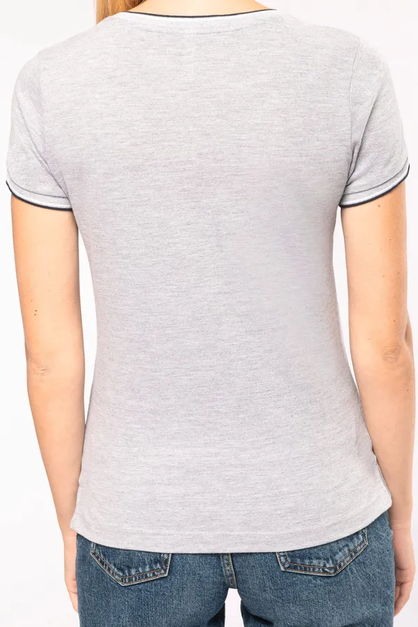 Ladies’ piqué knit V-neck T-shirt