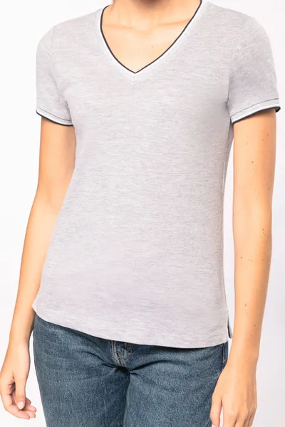 Ladies’ piqué knit V-neck T-shirt
