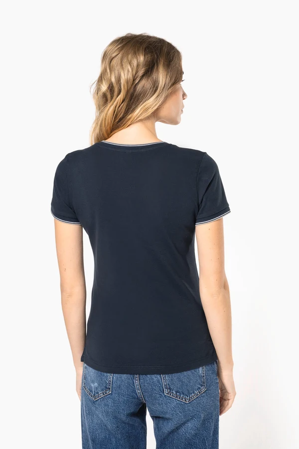 Damen T-Shirt aus Piqué-Trikot mit V-Ausschnitt