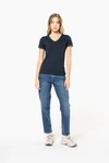 Damen T-Shirt aus Piqué-Trikot mit V-Ausschnitt