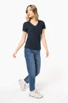 Damen T-Shirt aus Piqué-Trikot mit V-Ausschnitt