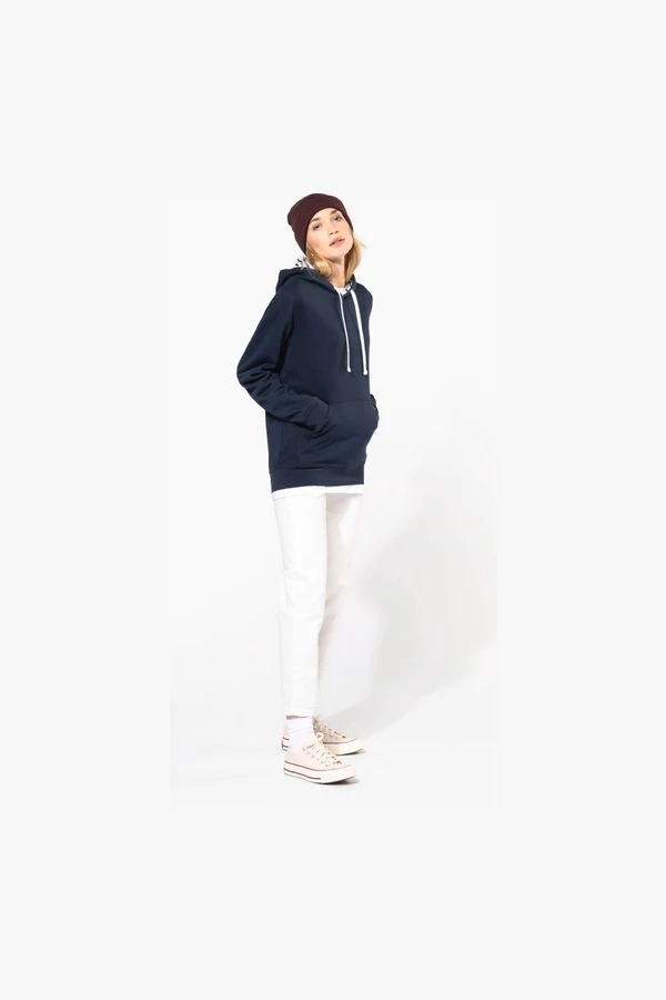Unisex-Kapuzensweatshirt mit kontrastfarbener Kapuze und Motiven
