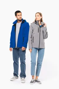3-lagige Unisex-Softshell-Jacke mit Kapuze und abnehmbaren Ärmeln